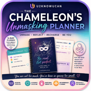 ADHD Chameleon Planner printable cover, an unmasking planner made for neurodivergent maskers