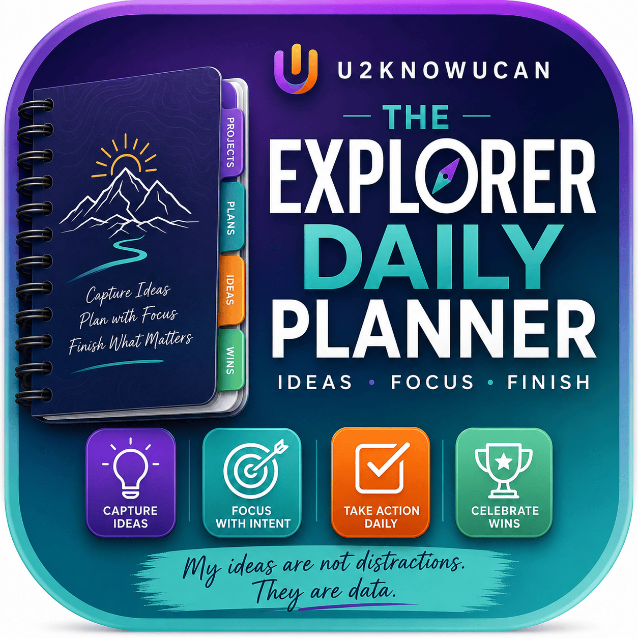 Explorer - U2KnowUCan ADHD Explorer Planner printable cover designed for curious, idea-jumping minds who love variety