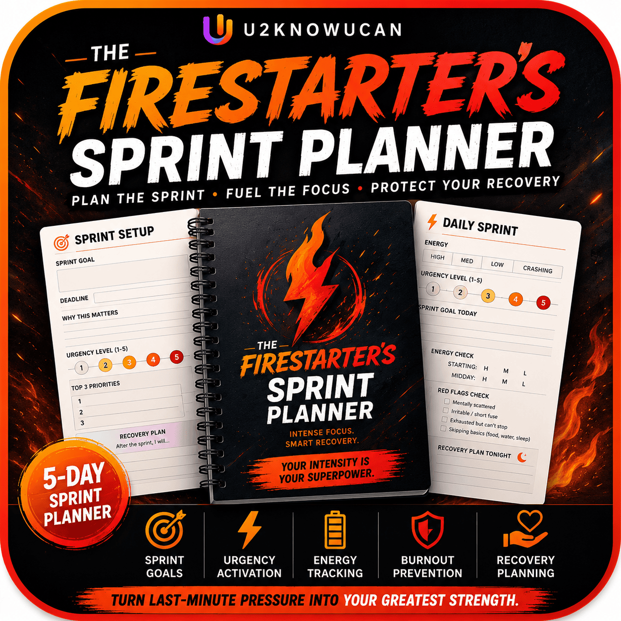 Firestarter Planner - U2KnowUCan ADHD Firestarter Planner printable cover with daily pages built for fast-starting, high-energy minds