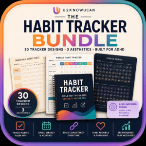Habit Tracker Bundle preview showing 30 printable habit tracker designs for building daily routines