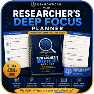 ADHD Researcher Planner printable cover, a deep focus daily planner designed for monotropic minds